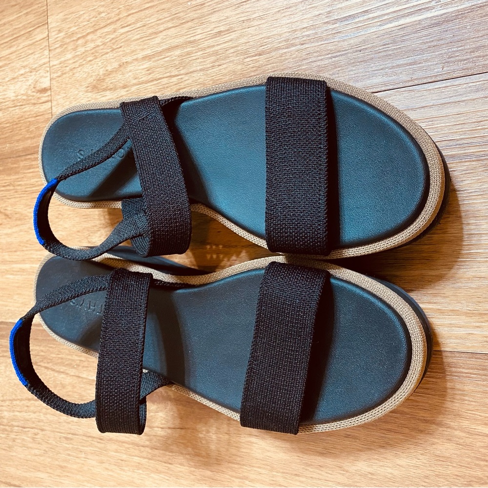 Rothy's Black and Tan Comfort Sandals with Adjustable Strap